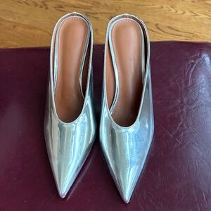 Shiny Silver Women's Mules
